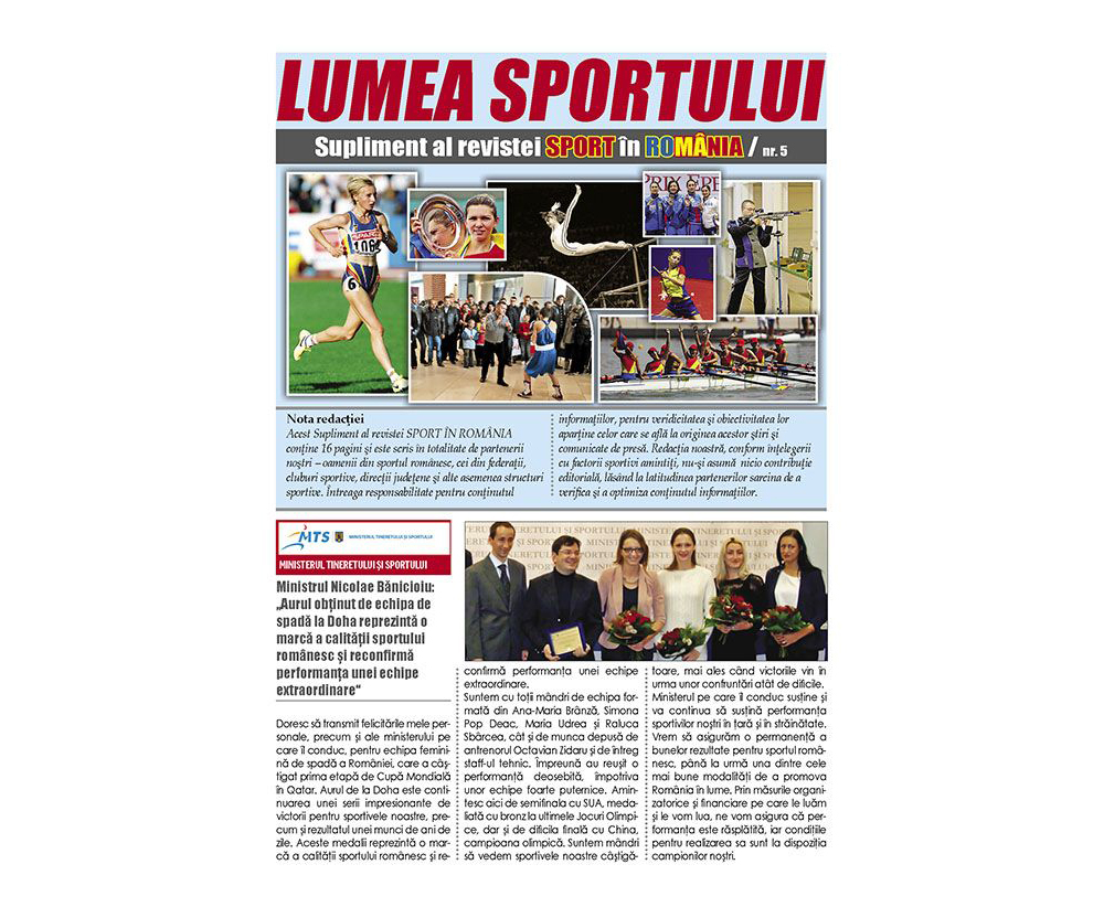 A apărut “Lumea Sportului”, supliment al revistei “Sport în România”