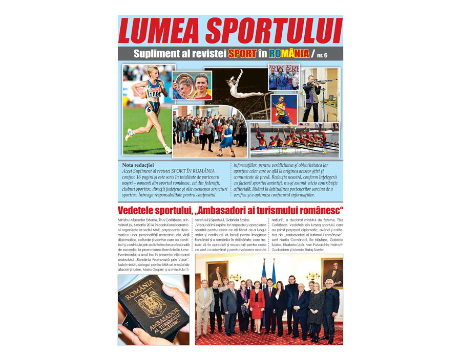 A apărut “Lumea Sportului”, supliment al revistei “Sport în România”, nr. 6