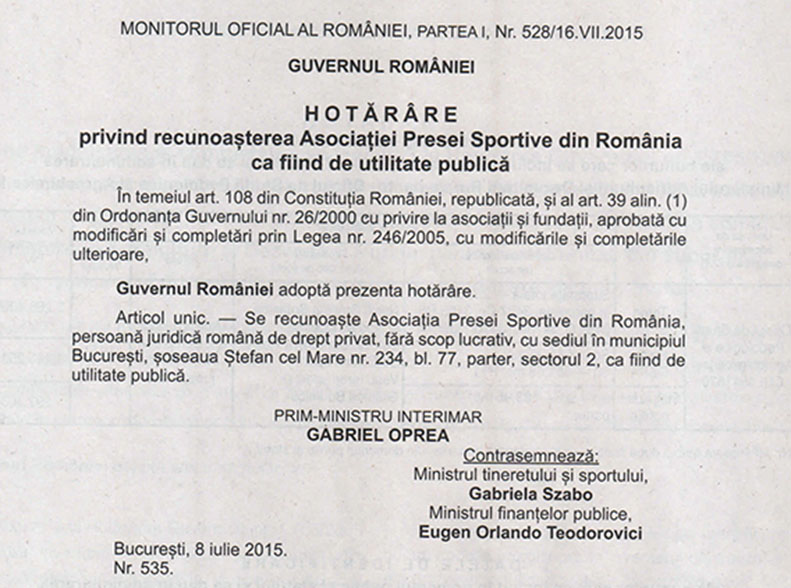 APS a fost recunoscută ca asociaţie de utilitate publică!