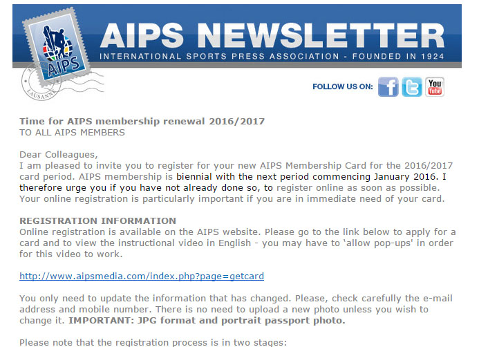 A venit vremea reînnoirii statutului de membru AIPS